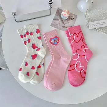 1 par univerzalnih čarape s uzorkom u obliku cvijeta Ljubavi i slova, čarape za lijepa djevojka srednje visine, pamučne proljeće-jesen elastične duge čarape