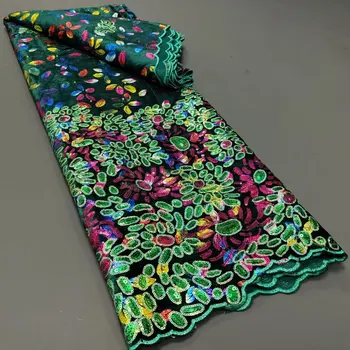 2023 Najnoviji Afrička Baršun cvjetne čipke tkanina s 3D zelenim Šljokicama, Kvalitetan vez, Francuski cvjetne čipke tkanina, 5 metara, Нигерийская cvjetne čipke vjenčanje