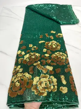2023 Nova afrička cvjetne čipke tkanina zelenog zlata, 5 metara, visoko-kvalitetnog 3D nadvoji vez šljokicama, Нигерийское vjenčanicu, Materijal francuska čipka