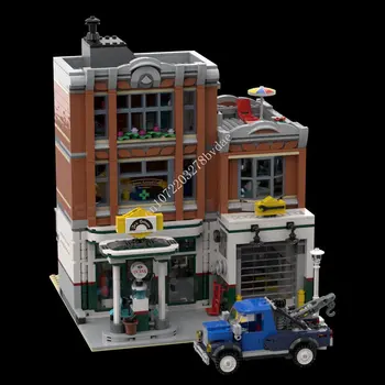 2417 kom. MOC Modularni Izravna Model Garaža s pogledom na ulicu, blokovi, Tehnološke Cigle, igračke za kreativne montaže, Blagdanski dar