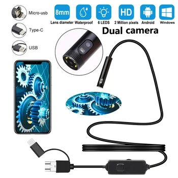 3в1 Dual USB Endoskopska Kamera 2m 5m 10m Tvrdi Kabel Zmija Inspekcijska Kamera 8mm 6 LED Бороскоп za Android PC Endoscope