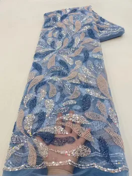 5 metara Luksuznog afričke čipke tkanine sa šljokicama 2023, Izvanredni francuski Нигерийская Nadvoji cvjetne čipke tkanina s perlicama Za šivanje vjenčanica