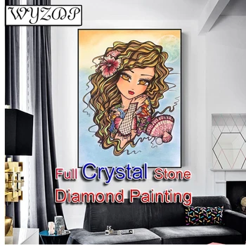 5D Diy Diamond slika s Uzorkom Crtani Djevojke, Kompletan set za vez Kvadratnog Mozaikom od kristala Home Docer Diamond Art Crystal WYZ20230638