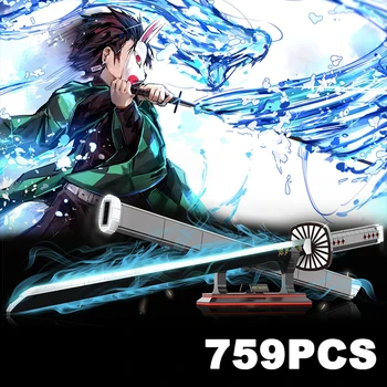 Anime Demon Slayer Kamado Tanjirou Mač Ninja Gradivni Blokovi Oštrica Noža Katana U Prikupljanju Oružja Cigle Igračke Za Dječake Dječji Dar