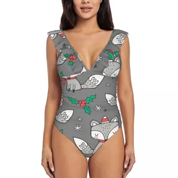 Božićni Trendi ženski Bikini, jednodijelni kupaći kostim na plaži s V-izrez, kupaći kostim S