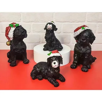 Božićno mali crni psić, Ukras za kuću od smole, kreativne darove u obliku životinja, obrta za ulaznog hodnika, dnevnog boravka