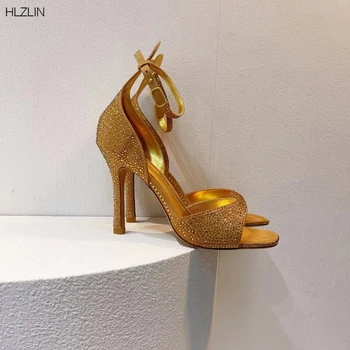 Broj 35-43/ nove cipele u rano proljeće; ženske sandale na visoku petu cipele od prave kože s dijamantima; trendi sandale s dijamantima