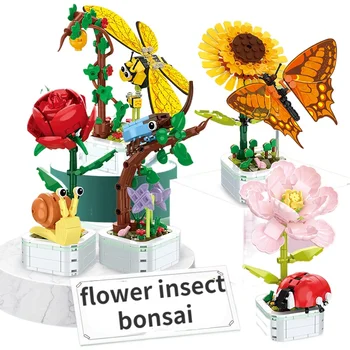 Buket cvijeća Životinje, Insekti Bonsai Gradivni Blokovi Ocean Ukrcaj Leptir Cvrčak Dragonfly Model Cigle Igračke za Djecu Poklon