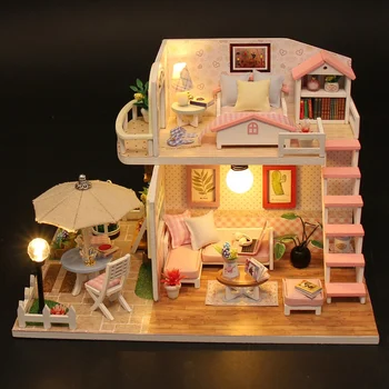 DIY Graditi minijaturne igračka kućica 3D Drvena kućica za lutke ručni rad s led pozadinskim osvjetljenjem i prekrasan poklon za rođendan za djecu