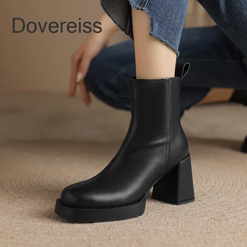 Dovereiss/2023, Zimske Kratke čizme od prave kože s Trga Vrhom, Nove ženske Vodootporne cipele na munje na блочном pete 8 cm, 34-40