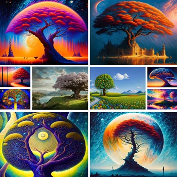 Fantasy Slike s prikazima stabala po brojevima 40x50 Platnu Setovi za ručni rad Za odrasle Home dekor Dar majke Direktna Isporuka na Veliko VRUĆE