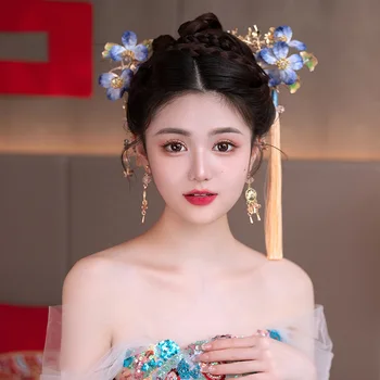 Kineski vjenčanje baršunasti odijelo ručne izrade Han, drevni odijelo ukras za kosu nevjesta klasicni šuma šlem za styling kose