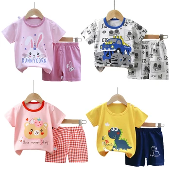 Kit dječje odjeće iz 2 predmeta, Ljetna Dječje Pamučna odjeća za djevojčice, Majica s kratkim rukavima za male dječake + Gaćice, Odijelo za malu djecu, Dječje odijevanje