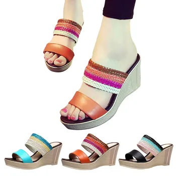 Ljetne Sandale Na zaobljenom komad pete, Pogodan u boji, Udobne ženske cipele veličine, Ženske sandale-Espadrilles, Veličina 5