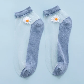 Ljetni tanke slatka čarape od prozračne i впитывающего znoj pamuk vlakana Sox s uzorkom tratinčice Bobbysox za dame Par