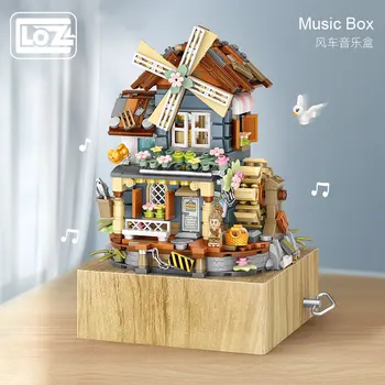LOZ klasična muzička kutija sa vjetrenjača muzička kutija od malih čestica, prikupljeni blokovi, igračka slagalica 