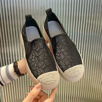 Luksuzni dizajn casual cipele od prozračne сетчатого materijala ravnim cipelama, slama ženska obuća u ribarskom stilu čipkom vezom, bez kopče, debeli potplat