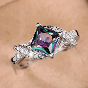 Luksuzni Prsten Princeza s kvadratnim фианитами za žene, blještavo obojene vjenčano prstenje s кубическим цирконием, Šik nakit za Jubilej zurke