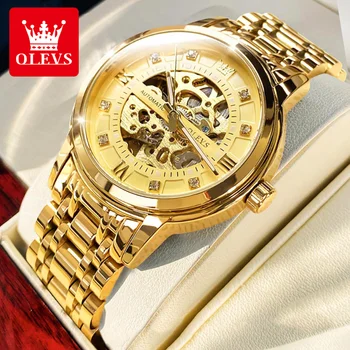Mens OLEVS 9901, luksuzni mehanički ručni sat sa rupama, Vodootporan, svijetao, od nehrđajućeg Čelika, Modni automatski sat