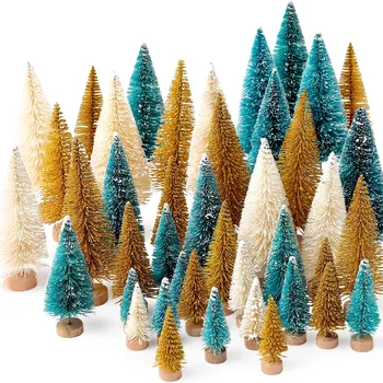 Mini-Božićno drvce, umjetno božićno drvce na drvenoj osnovi, Božićni ukras, Dekoracija za obiteljski stol za božićni domjenak