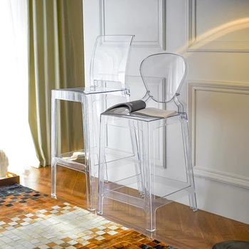Minimalistički plastični bar stolica sa visokim naslonom za leđa, Terasa, Otok, Transparentan Bar stolica, Skandinavski dizajn, Dnevni boravak, Stolica, Alto, kućanskih predmeta