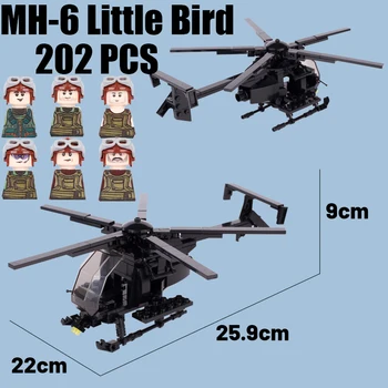 Moderan grad, Vojni zrakoplov SAD-a MH-6 Little Bird, blokovi, figurice vojnika vojske Drugog svjetskog rata, Vojni zrakoplov, Oružje, cigle, igračke za djecu