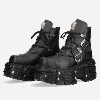 Modne marke ženske čizme na platformu, Novo 2023 godine, Visoke potpetice u stilu tamno-punk s metalnim dekor, Dizajn Y2k, Gotička cipele INS