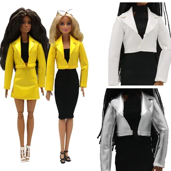 Novi službeni kožni stil 1/6 BJD, Lutkarska odjeću za Barbie, Žuta jakna, kaput, suknja, Pribor za Lutke