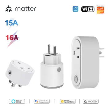 Pametna Utičnica Materijom i WiFi sa Podrškom za praćenje potrošnje energije 16A 15A Tuya Alexa Google Home Homekit Siri Control EU US UK Plug