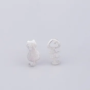 PANJBJ Srebrne Naušnice u obliku mačje kosti za žene i djevojčice Geometrijski Slatka Kreativne dekoracije rođendanski Poklon Izravna Isporuka