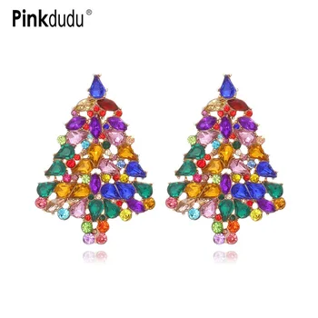 Pinkdudu Modni šarene naušnice-roze u obliku Božićnog Drvca sa Štrasom, Kreativna Slatka pluća Luksuzne naušnice za žene, nakit PD1540