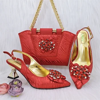 Popularni Ženski surround клатч crvene Boje sa oštrim vrhom na sredini pete u Afričkom stilu za svakodnevno nošenje ili zabave i cipele, Veličina: 38-43