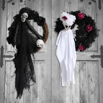 Rotirajući vrata bijeli duh na Halloween, vijenac za zurke u čast noći vještica, uređenje kuće duhova, rekvizite