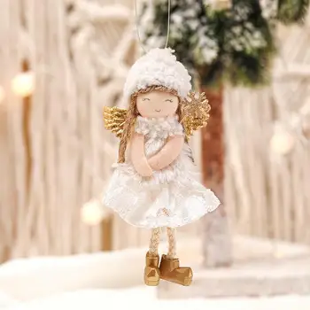Smještaj za ukras Lutke Anđela Čarobno Božićno Uređenje Anđela, Čipkan haljina, Plišani šešir sa Zlatnim Krilima, Šarmantan ukras za djecu