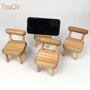 Stalak za mobilni telefon od bukve, kreativni mini-stolica, lijeni stolni dekor sa drvenim osnova