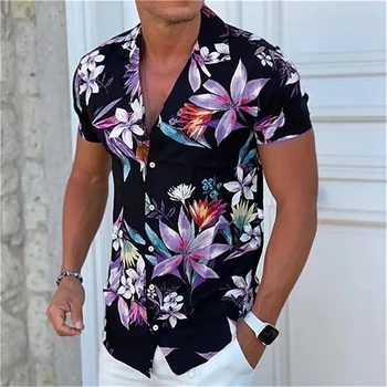 Svakodnevne Košulje s Cvjetnim Uzorkom za Muškarce, Odjeća s 3D Ispis, Havajski Plaža Košulja kratkih rukava y2k, Vrhovima, Vintage Odjeća, Košulje s Lapels