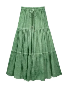 TRAF 2023, ljetno novo donje moderan haljinu maxi, mješovita zelena haljina midi s рюшами i kravata-boja, elegantan i boem odijevanje