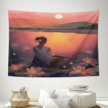 Veliki тканевое obloge s пейзажным uzorkom, Mem-Tapiserija, estetski dekor za spavaću sobu, tkanina pozadina za tepih tepisi za joge
