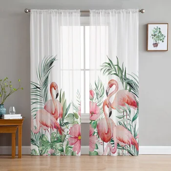 Vrtni stil, tropska biljka, cvijet Flamingo, Prozirne zavjese, Spavaća soba, dnevni boravak, Вуалевые zavjese na prozore, čipke i zavjese za dječje sobe