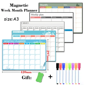 Za višekratnu upotrebu Plan na Tjedan dana i mjesec dana Formata A3 u boji, Magnetski Kalendar, Raspored, naljepnica na hladnjak, Ured za oglasne ploče, Ploča za suho brisanje