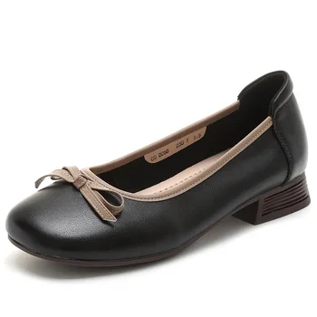 ZXRYXGS / Novost 2023, Elegantan temperamentne žene cipele od prave kože s okruglim vrhom i slatka luk, modna ženska obuća ravnim cipelama veličine