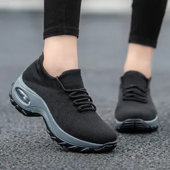 Ženska obuća za šetnju, Trendy tenisice s debelim potplatima od zračnog jastuka, Bez-uvezivanje, lagan, prozračan casual cipele za žene, ulica