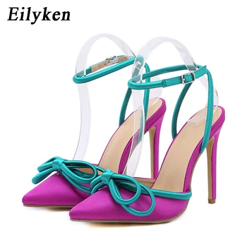 Ženske cipele-brod Eilyken s oštrim vrhom i remen na bravu, Dizajnerske cipele na tankim visokim potpeticama s kravatom i vršnjacima, Moderan Vjenčanje Sandale za strip zafrkavati